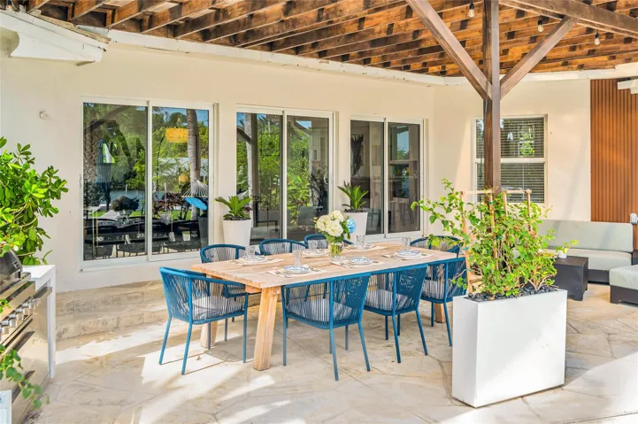 15x30 covered patio space, Natural gas Grill space with prep area on each side, Electric outlets and lighting.