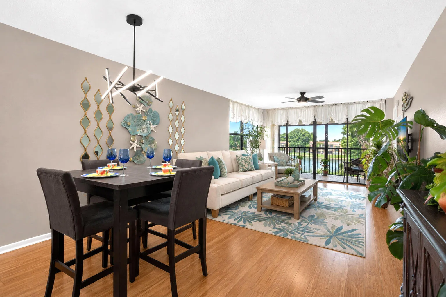 Sunfilled living spaces with rich bamboo flooring in the living​​‌​​​​‌​​‌‌​‌‌​​​‌‌​‌​‌​‌​​​‌​​ areas.