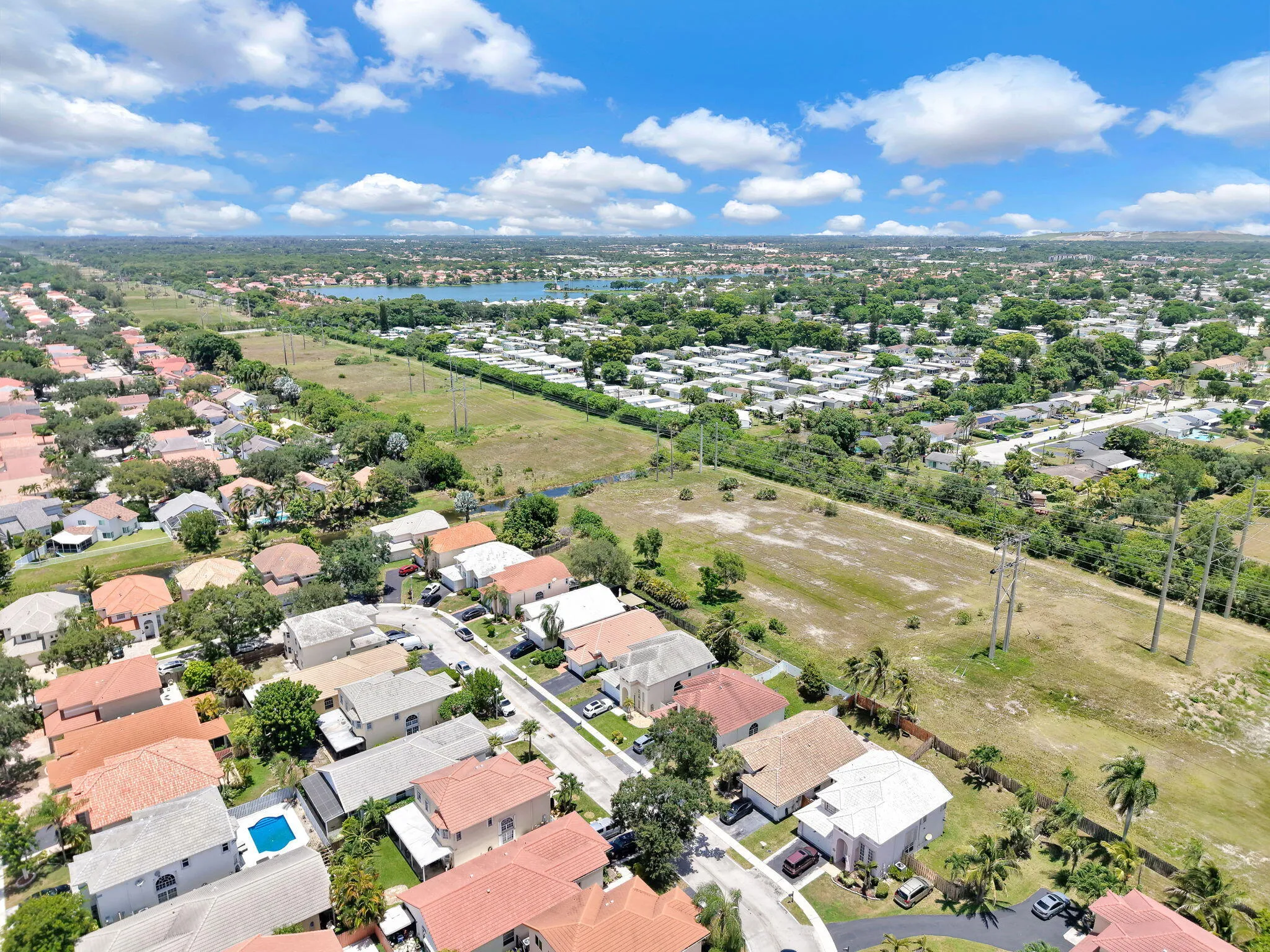 Aerial perspective showcasing a residential area with diverse home styles