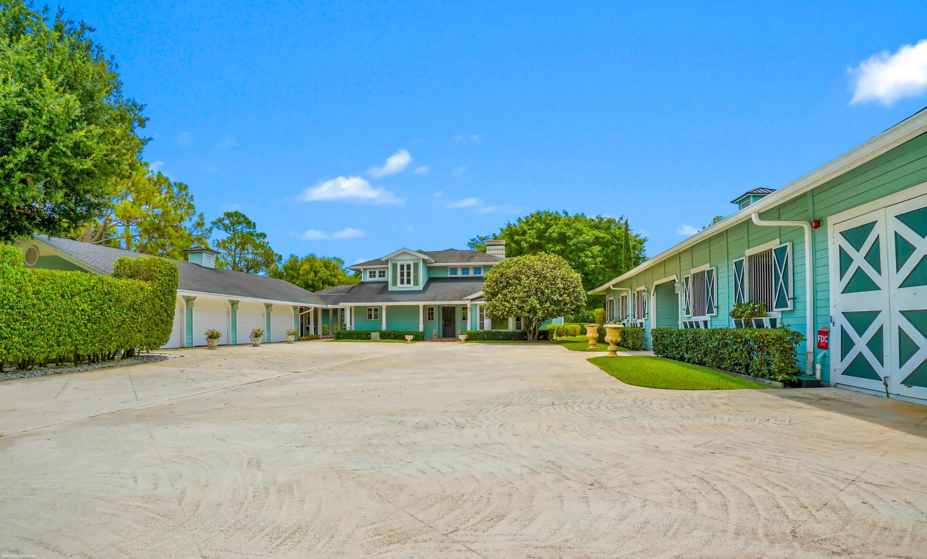 View of House, Barn 7 & Garages