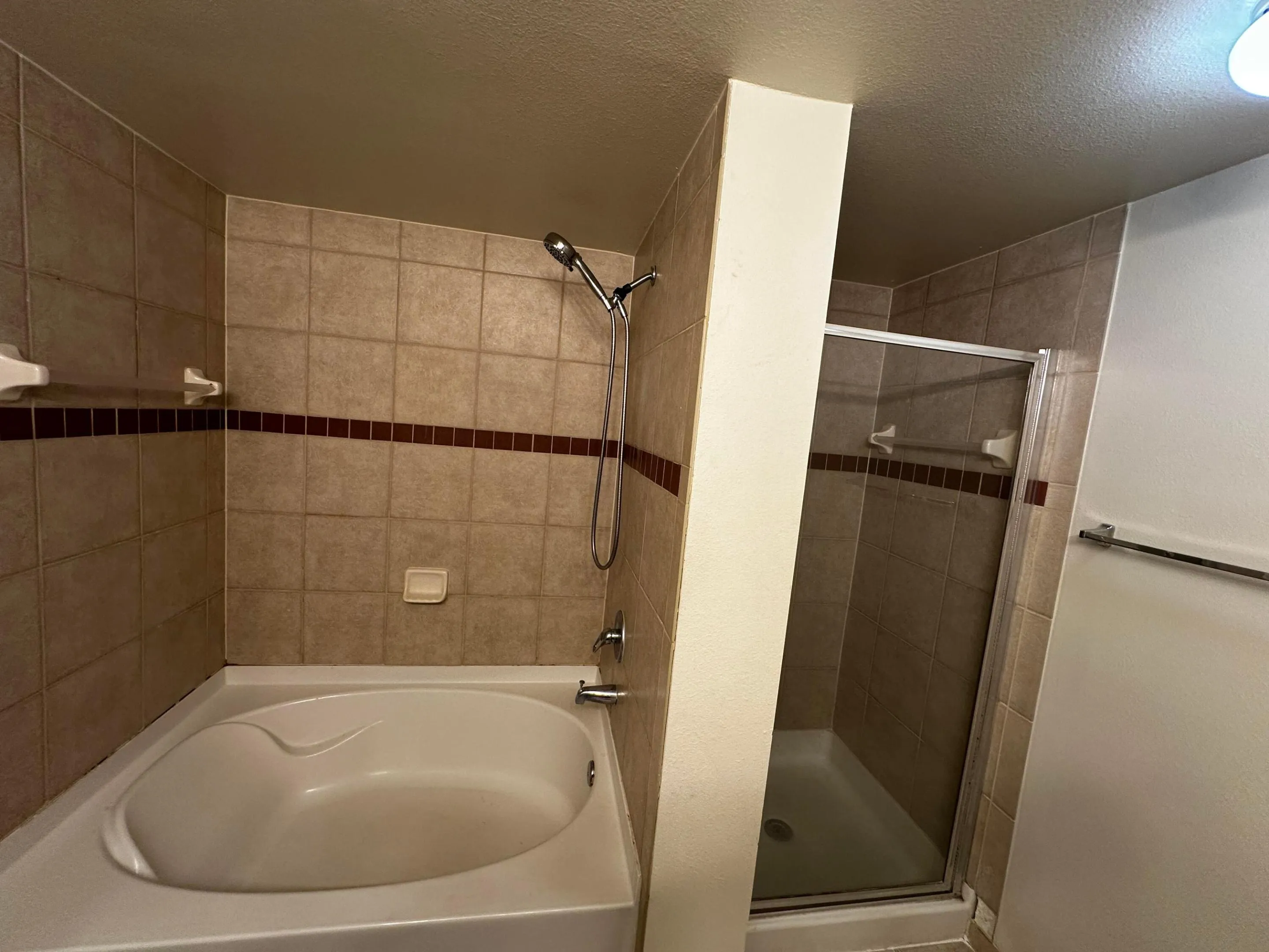 Primary bath tub, and separate shower