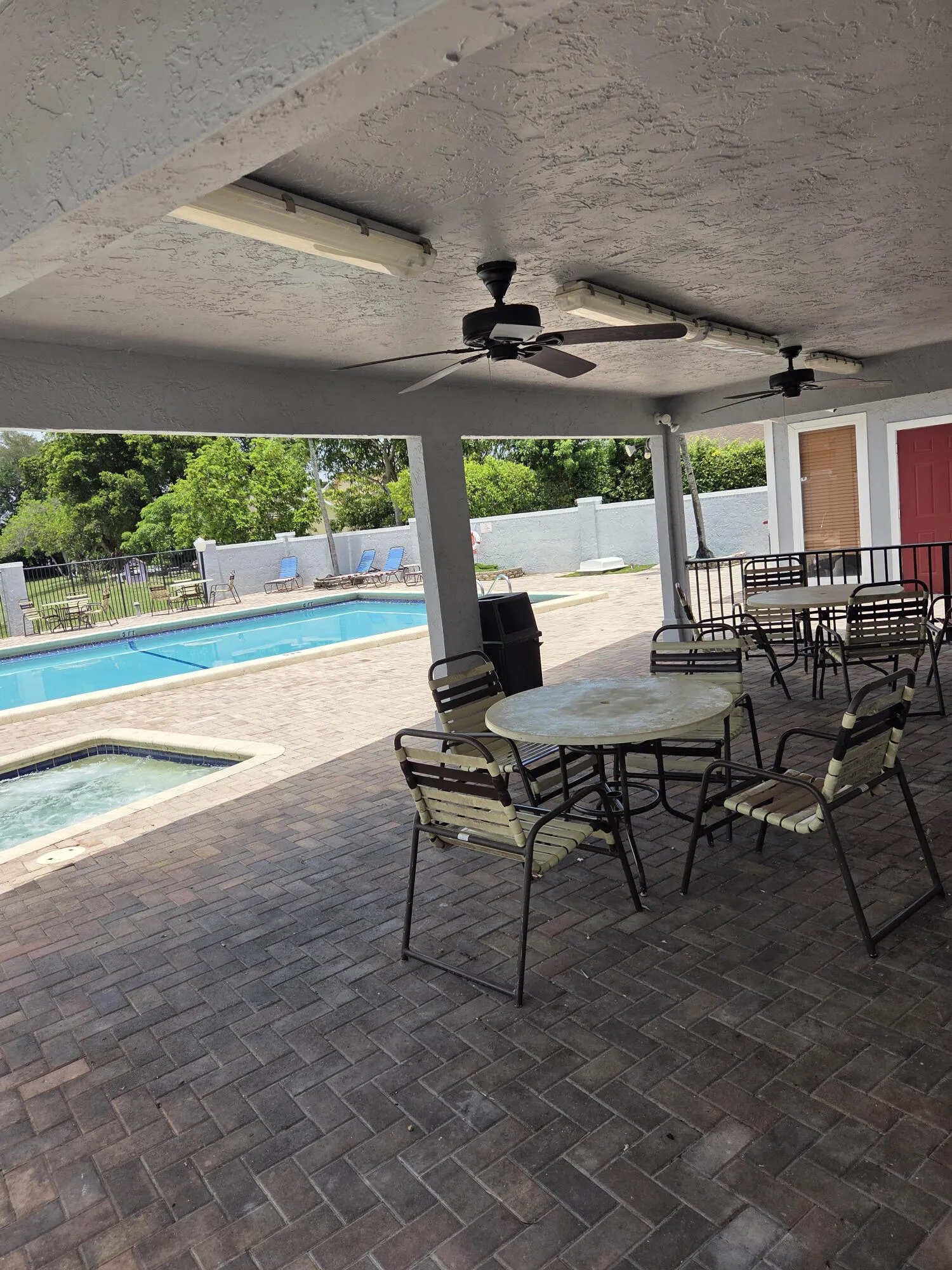 Covered gathering place with bathrooms and shower