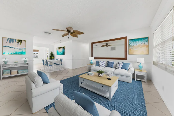 Virtually staged Living room all tiled.