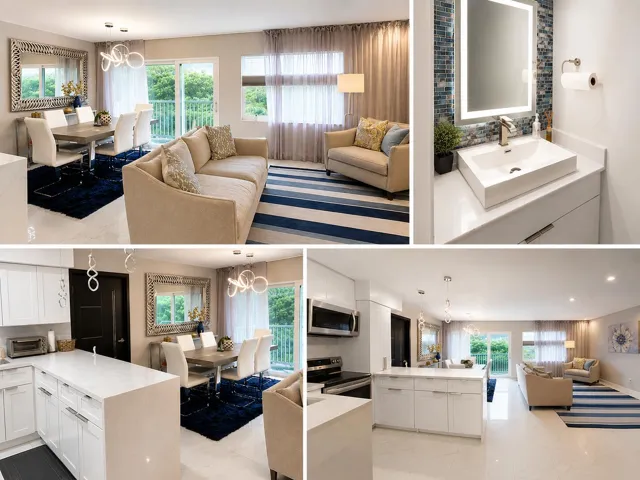 Property Marketing Visuals. Displaying interior spaces of the property including a living area, dining area, kitchen, and bathroom