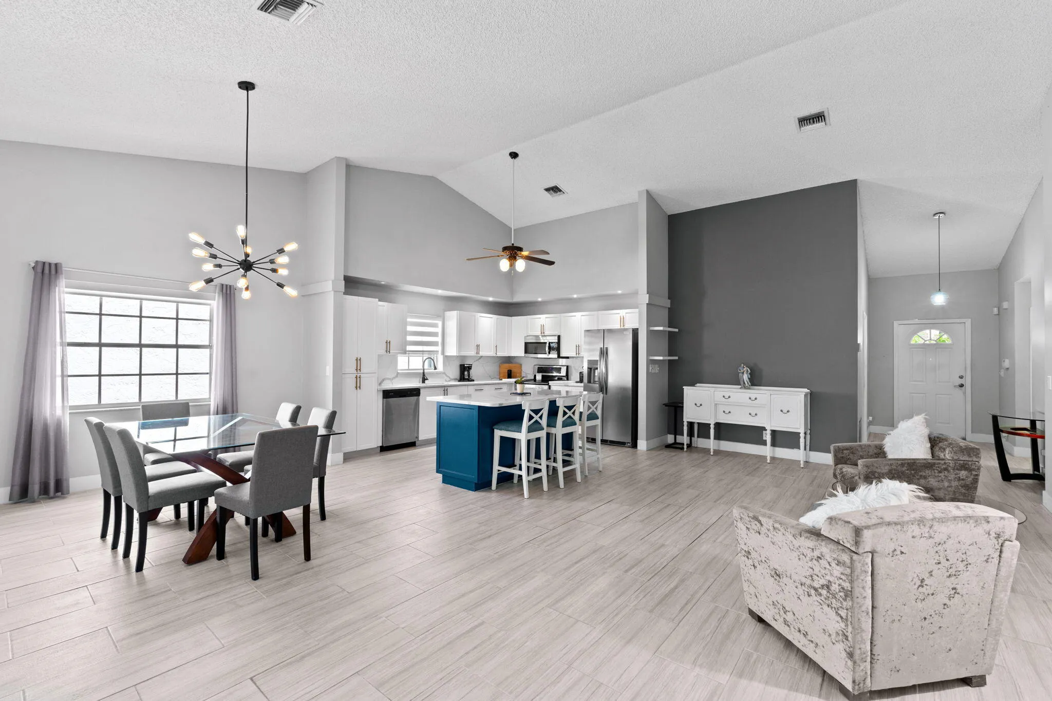 Kitchen, living room, dinning room