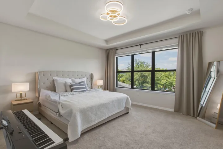Recessed ceiling with a contemporary flush mount light fixture