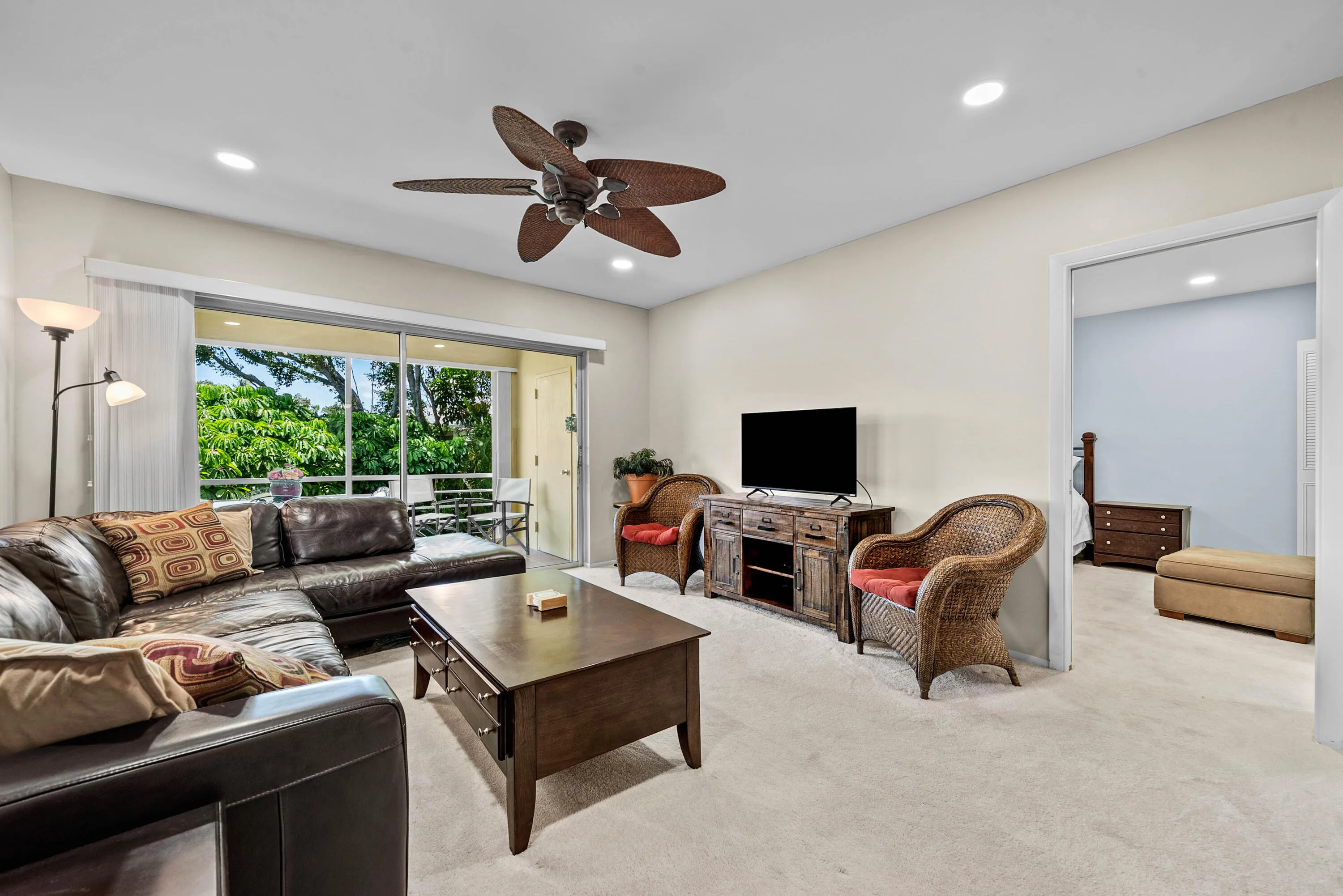 Living room with private patio