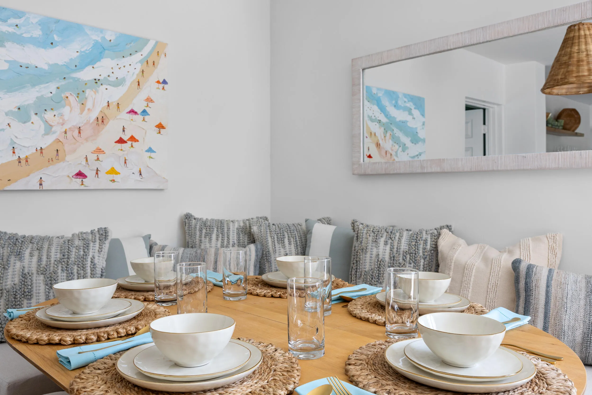 Expandable table. Custom banquet seating with storage.