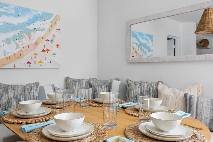 Expandable table. Custom banquet seating with storage.