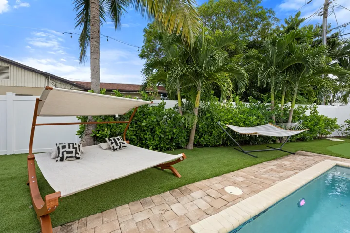 Poolside day bed and hammock.