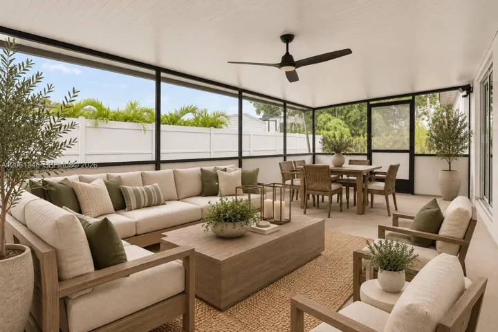 Virtually staged screened covered terrace