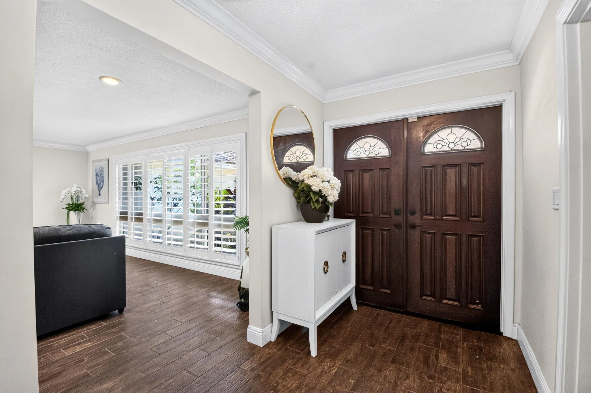 Entrance Foyer | Double Doors, Arched Leaded Glass