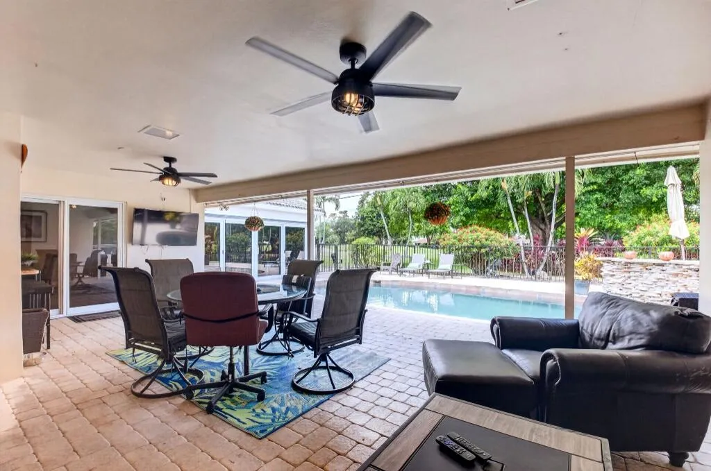 Covered Lanai, Lounge Seating & Pool Waterfall