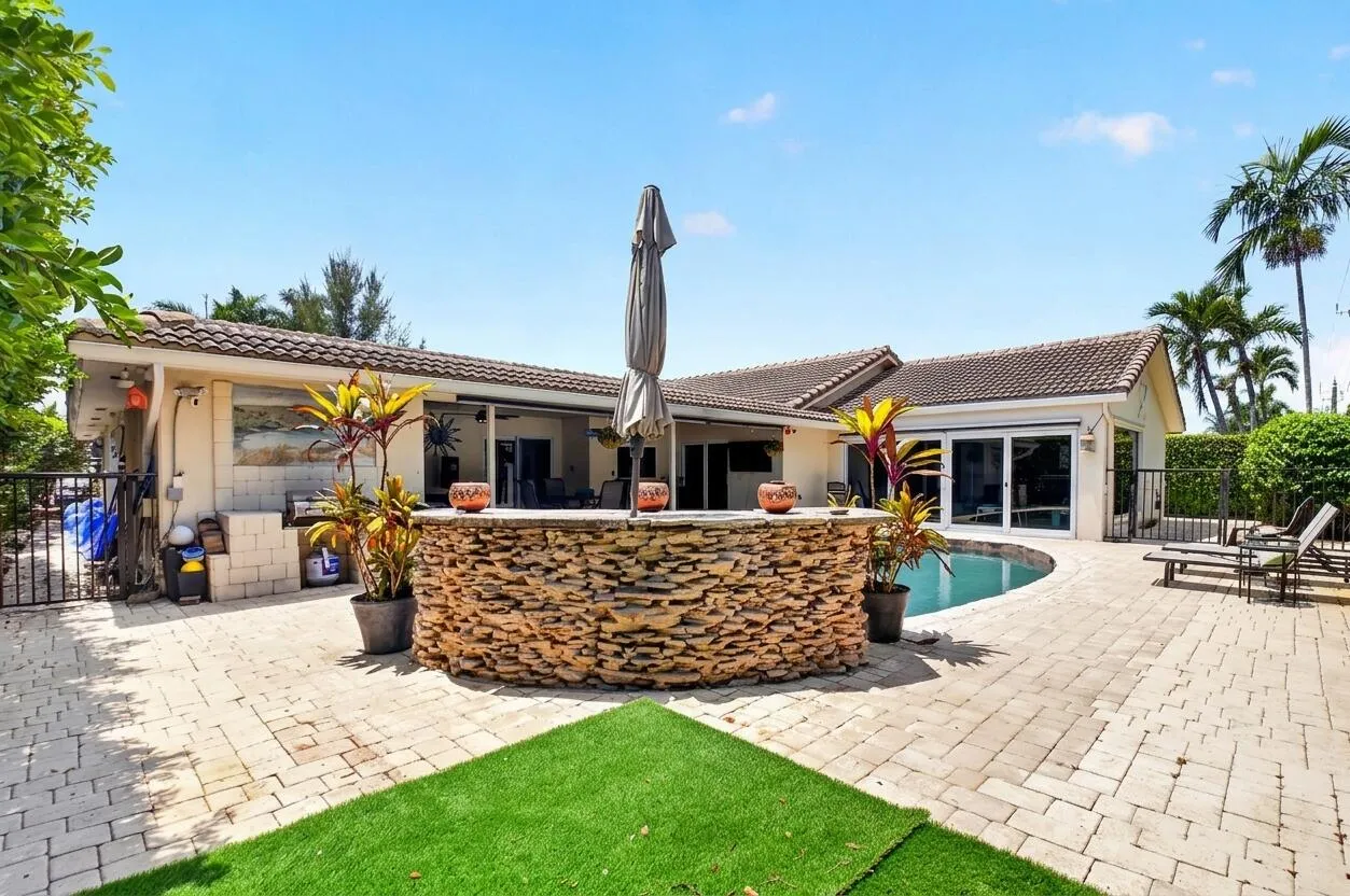 Rear Elevation | Stone Bar, Pool & Covered Patio