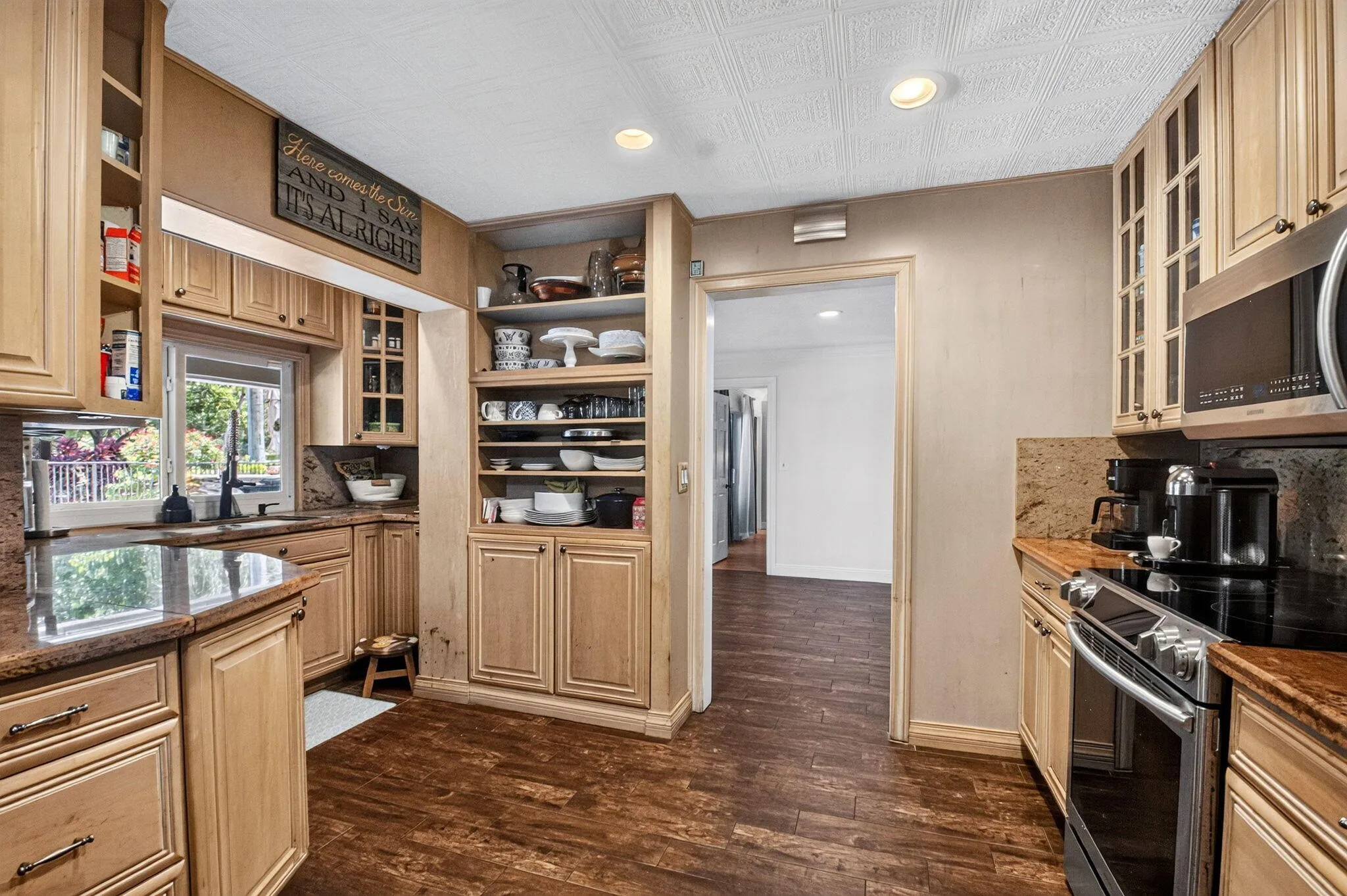 Kitchen Window Over Sink & Built-In Hutch Storage
