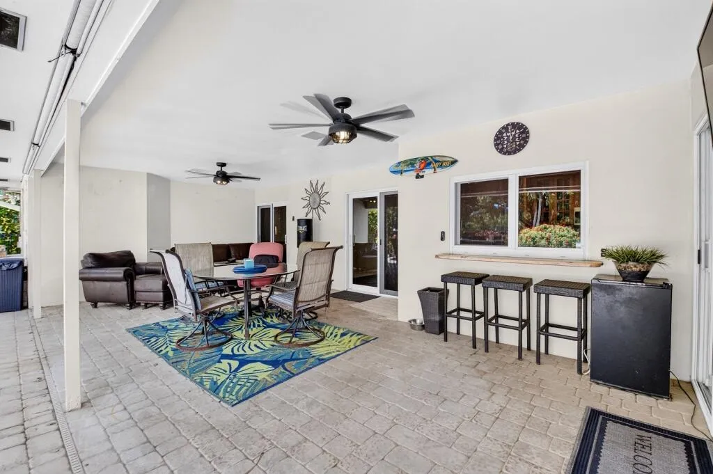 Covered Patio, Outdoor Bar & Dining Under Fans