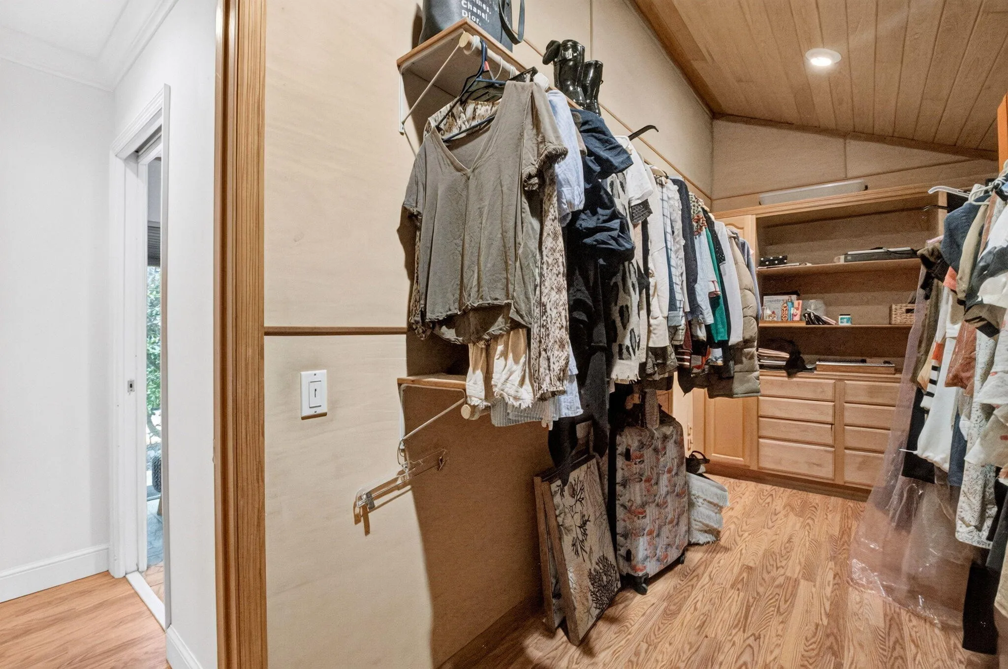 Cedar-Lined Walk-In Closet | Vaulted Wood Ceiling
