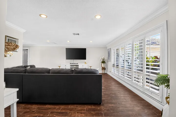 Great Room | Full Wall of Plantation Shutters