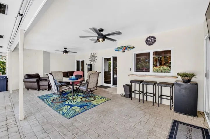 Covered Patio, Outdoor Bar & Dining Under Fans