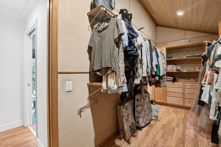 Cedar-Lined Walk-In Closet | Vaulted Wood Ceiling