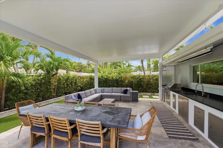 outdoor kitchen and living space