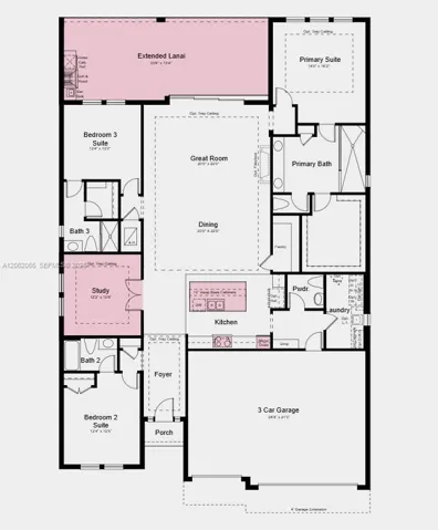 Floor Plan - Additional Highlights Include: Gourmet kitchen, study in place of flex, extended lanai, outdoor kitchen, tray ceiling package, 4' garage extension, 8' interior doors, 80 AMP pool and spa prewire, GE cafe appliance package, GE cafe French door refrigerator, under counter beverage fridge, and front load washer and dryer