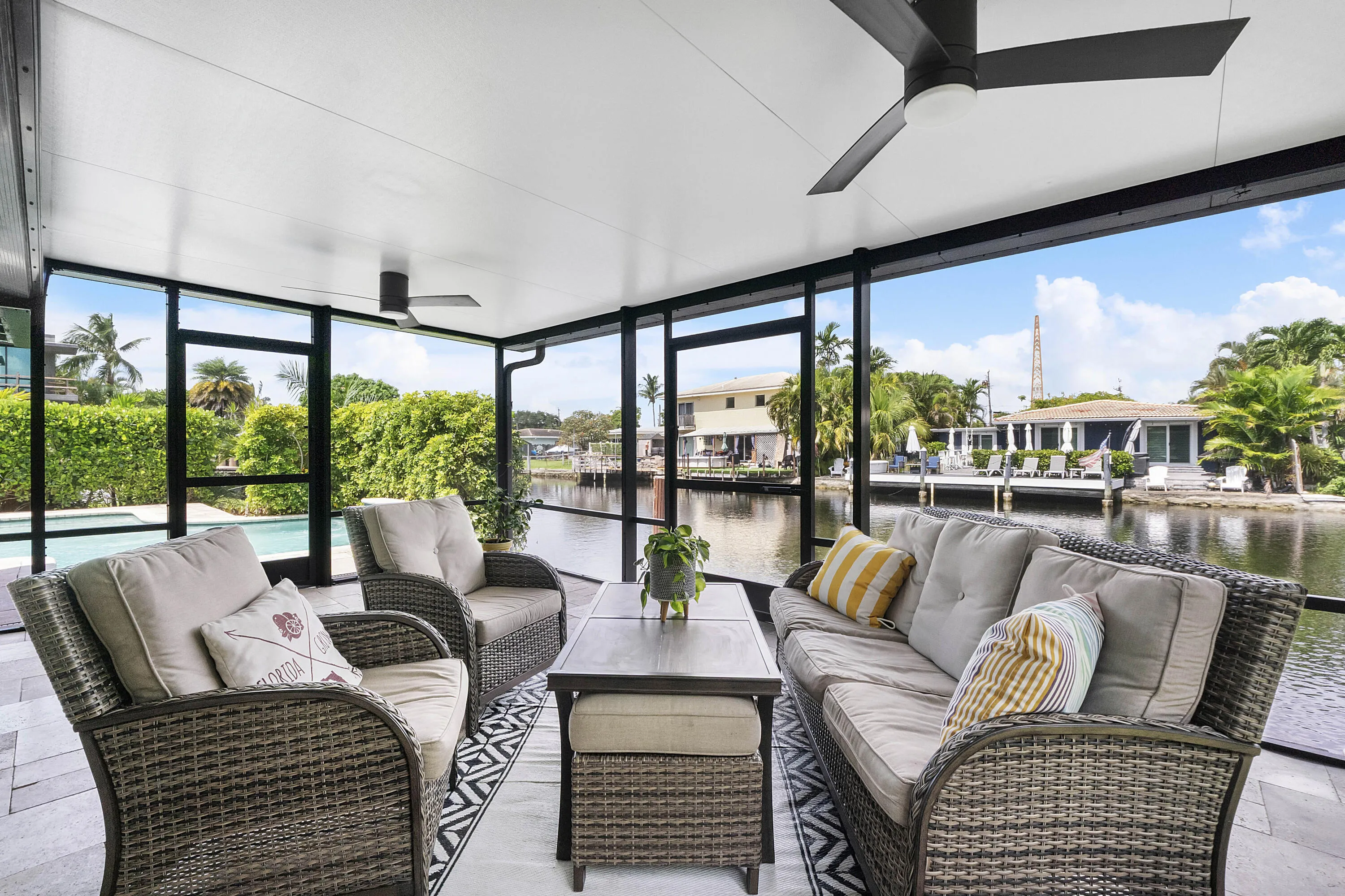 Screened patio with water frontage