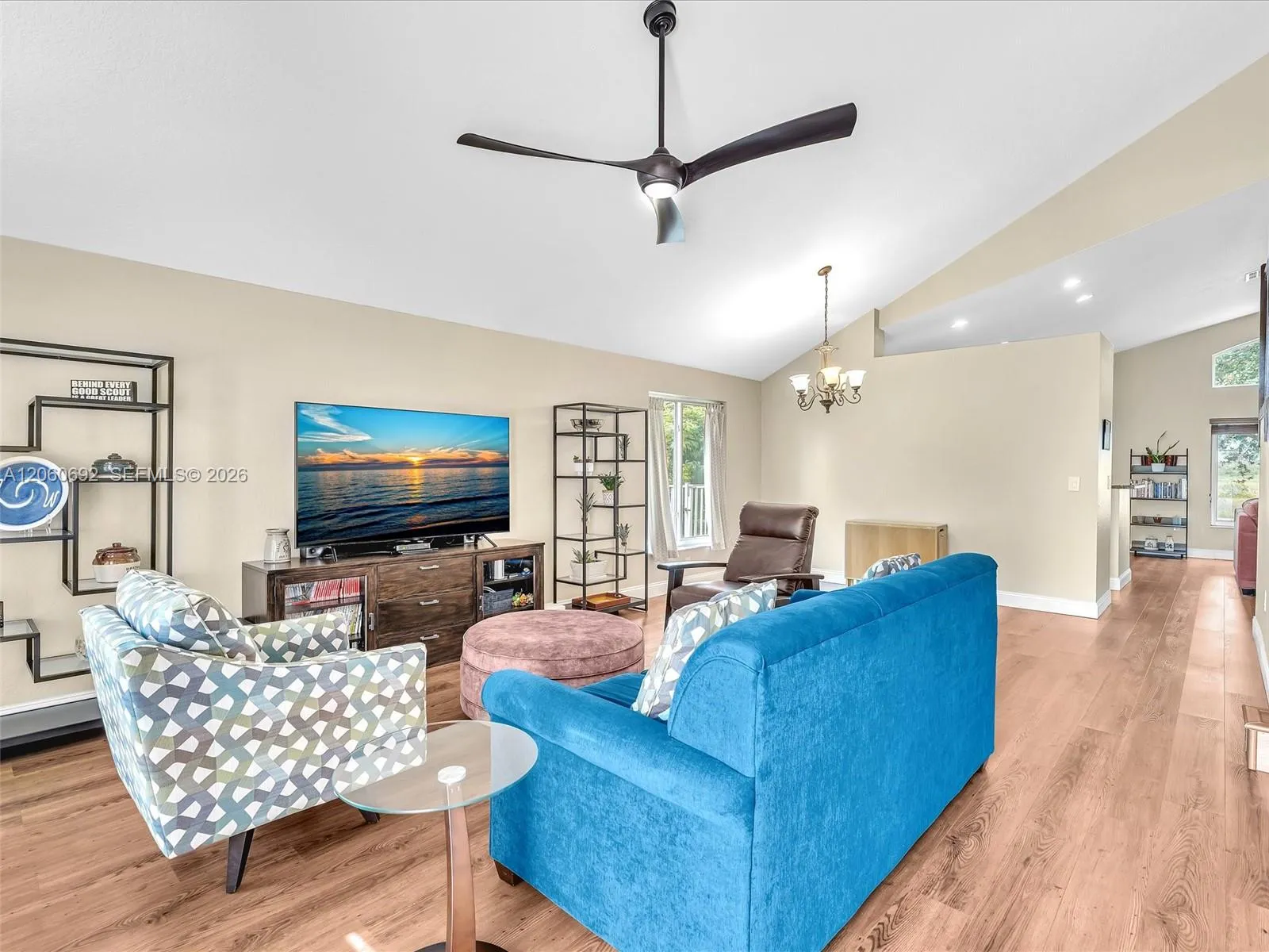 Spacious living room with vaulted ceilings