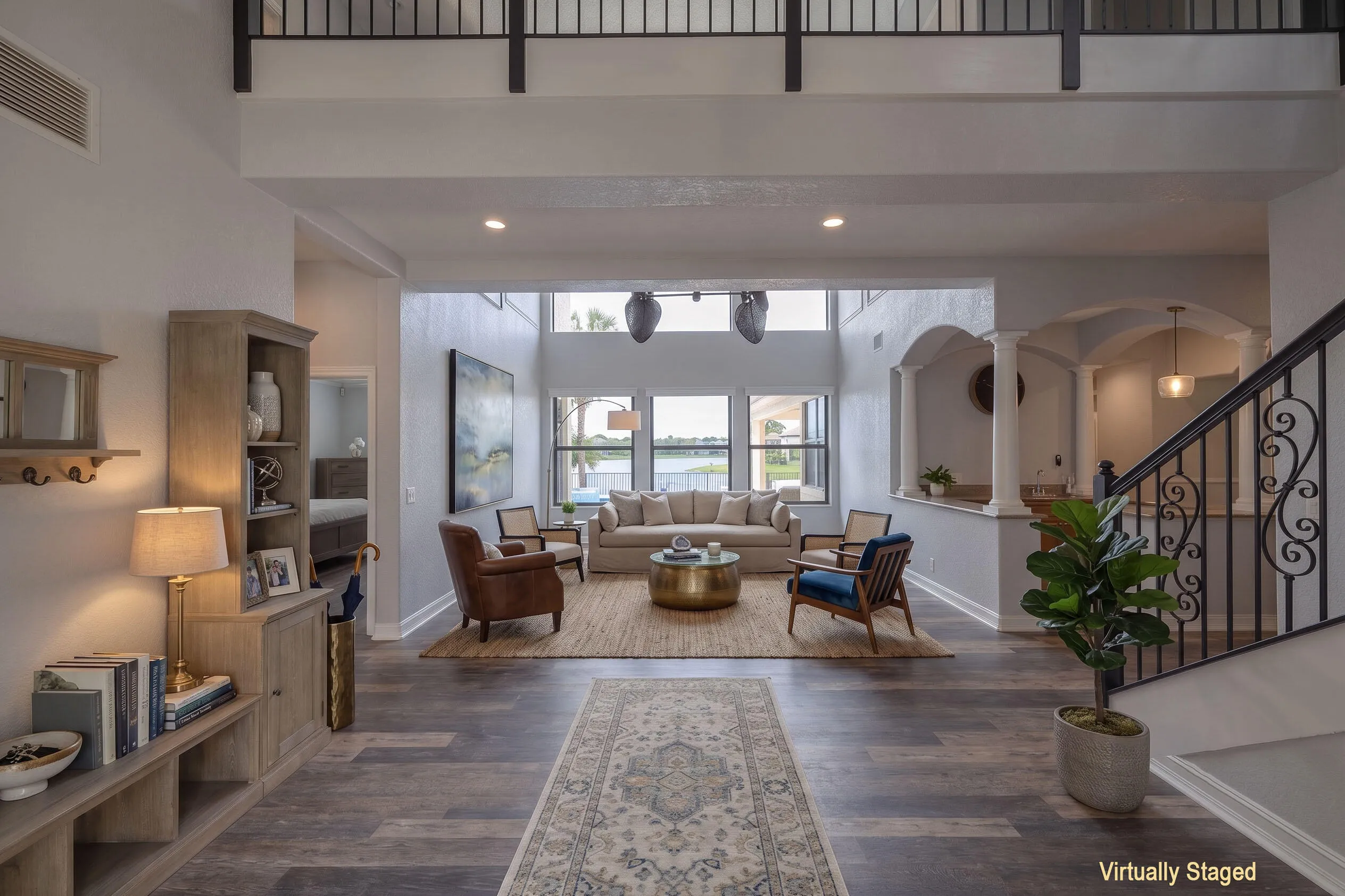 Two Story Ceilings at Foyer and Living Room. Virtually Staged. Room is vacant.