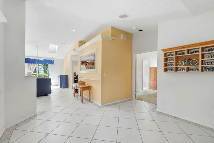 Tiled flooring throughout with a diagonal pattern