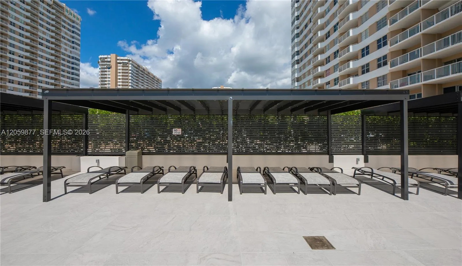 shaded pool deck area
