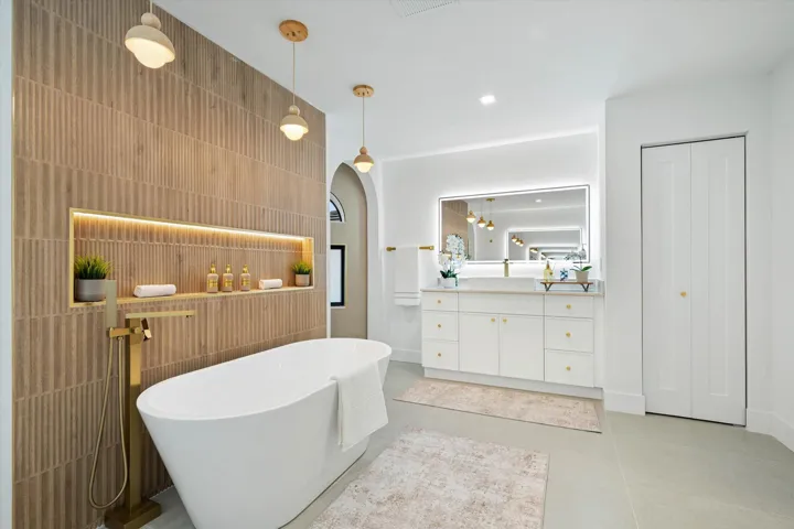 Spa-like Renovated Primary bathroom with linen closet