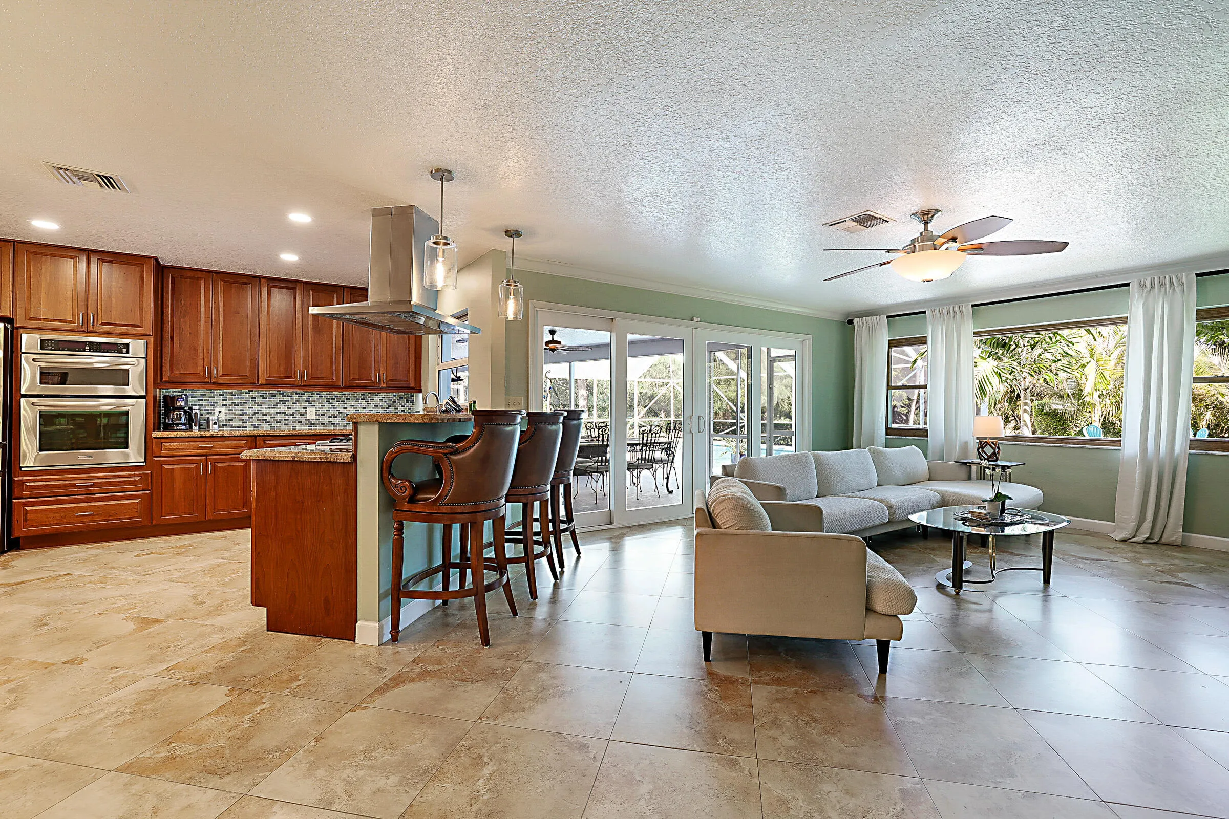 Family room and kitchen together make for easy entertaining
