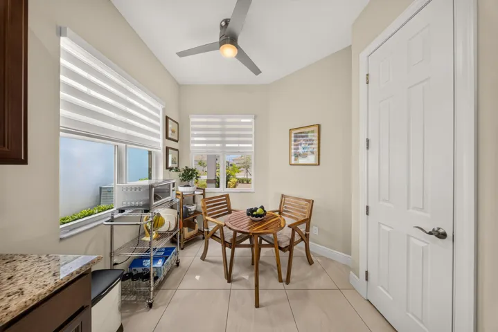 Kitchen has a eat in portion to accommodate table and chairs