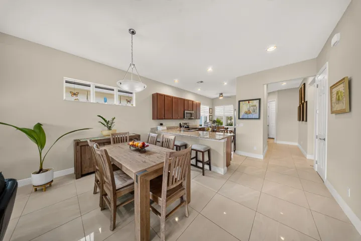 View of dining room into the kitchen