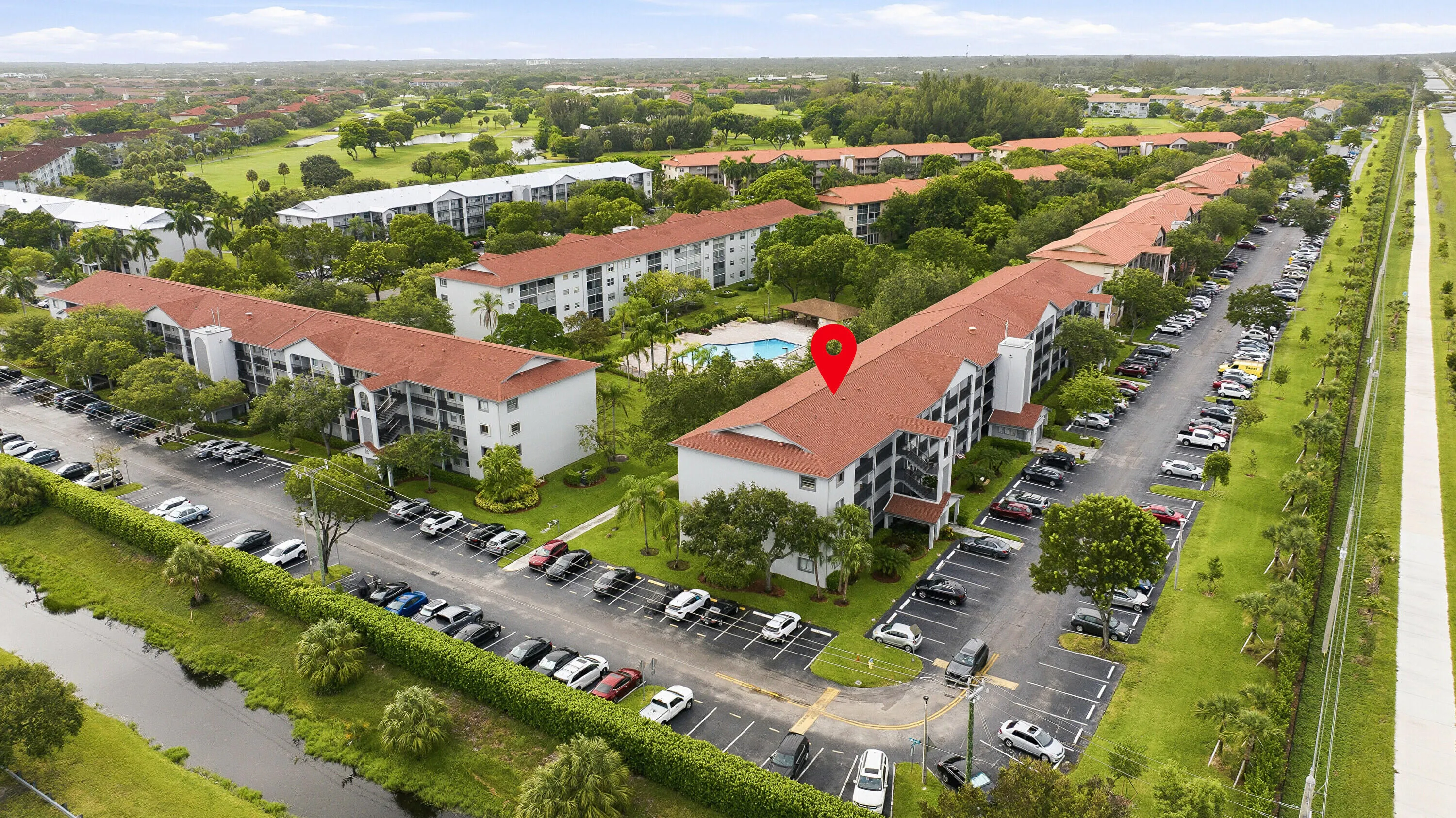 Aerial View of Building & Pool