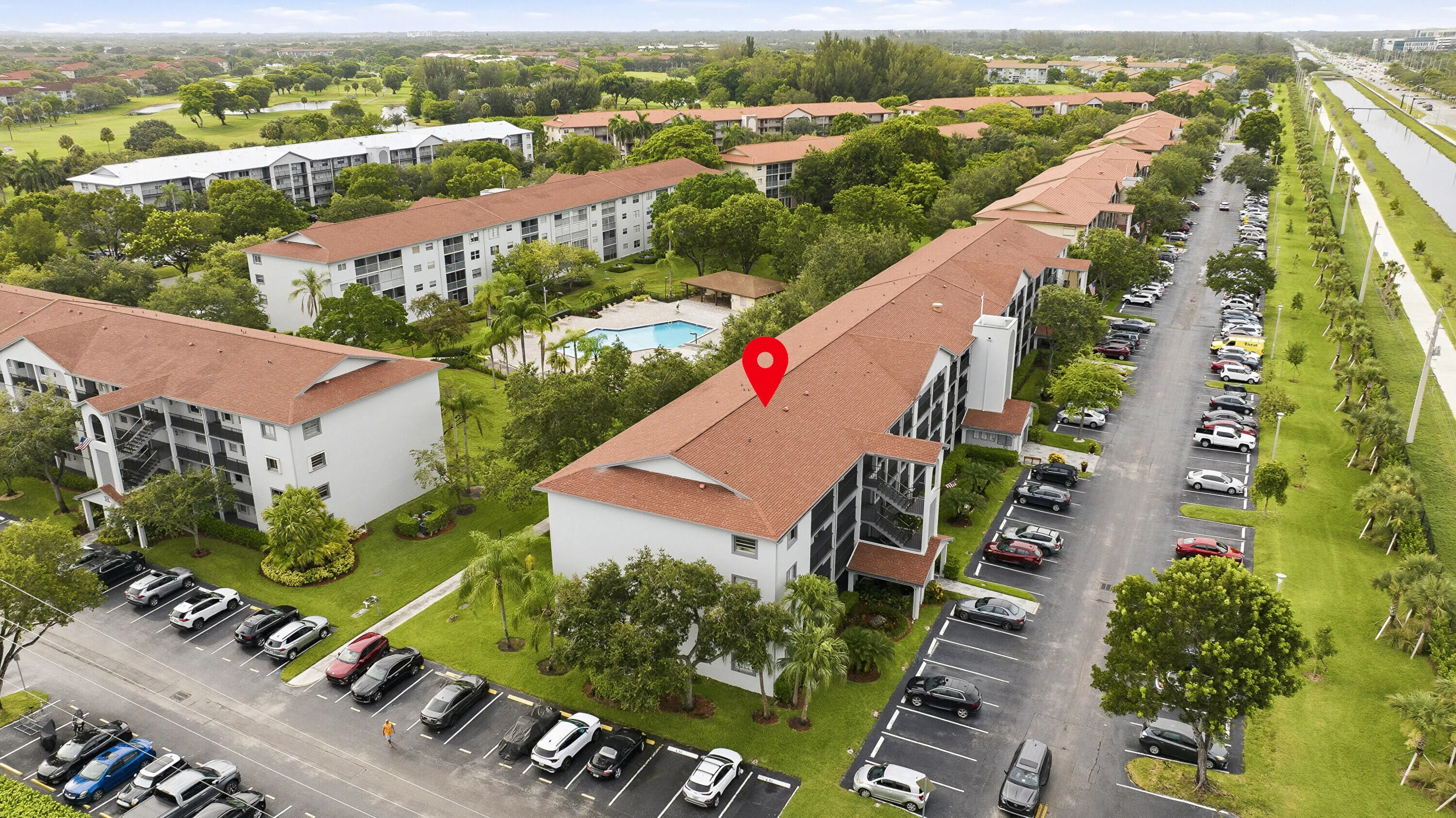 Aerial View of Building & Pool
