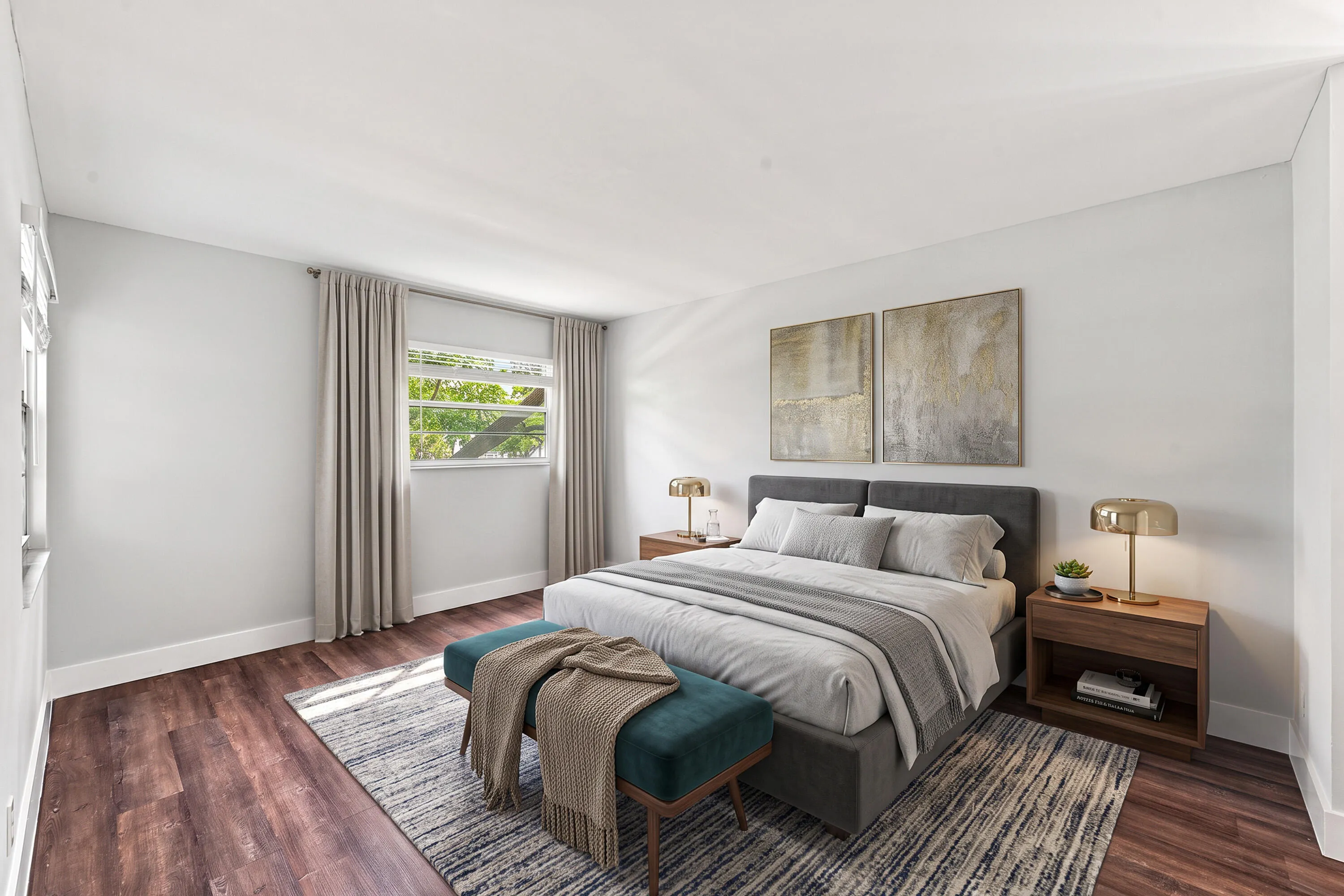 Primary Bedroom (Staged) w/Pool Views