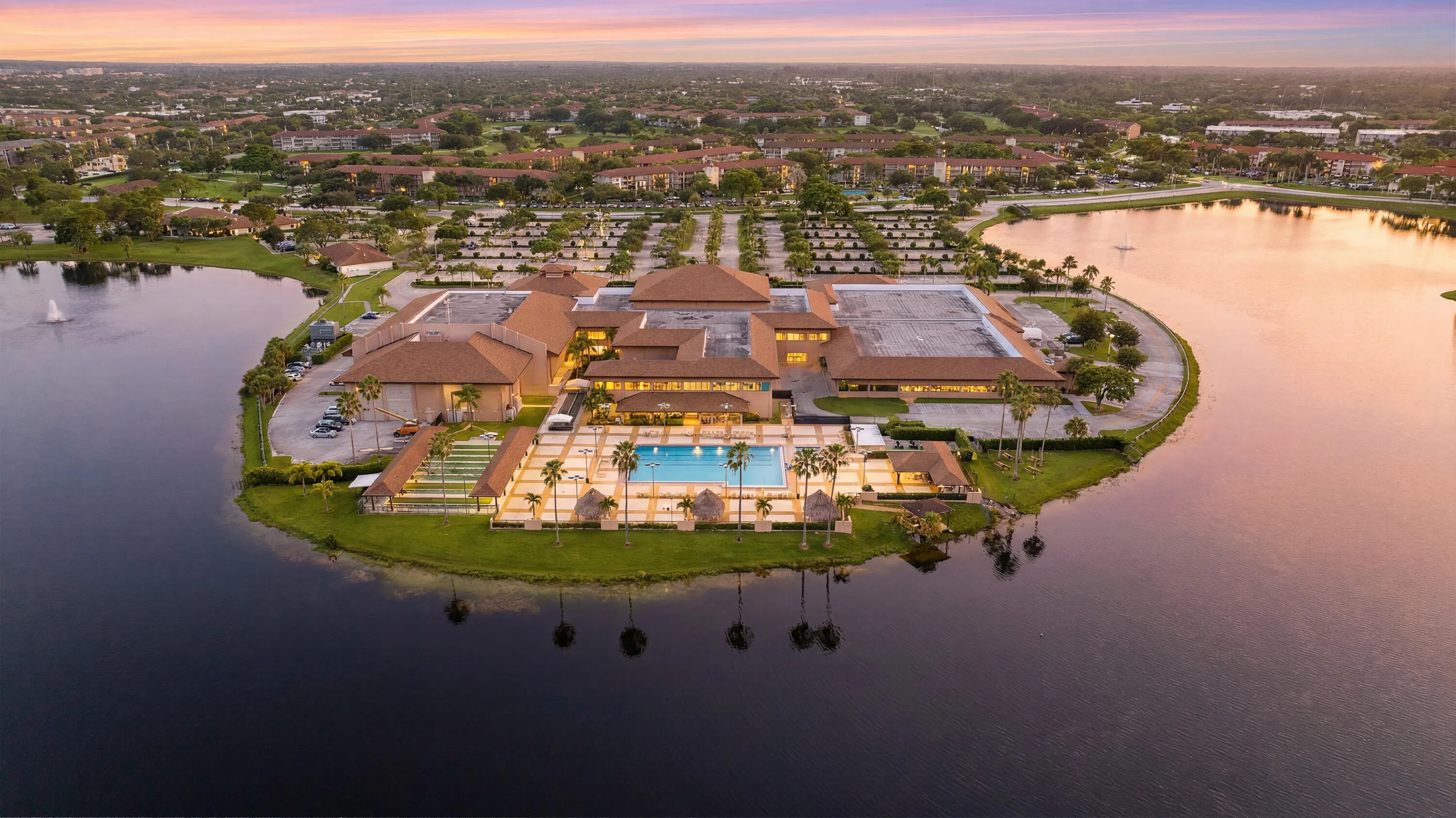 Waterfront Amenities Aerial Sunset View