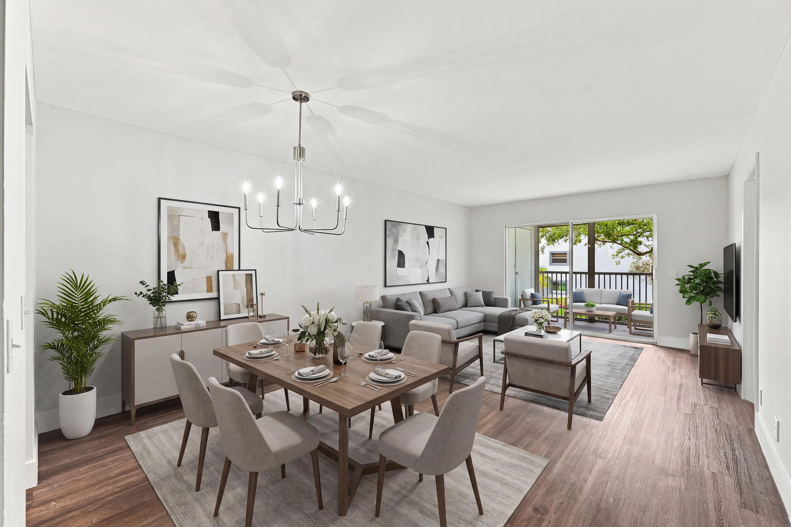 Dining & Living Room, Balcony (Staged)