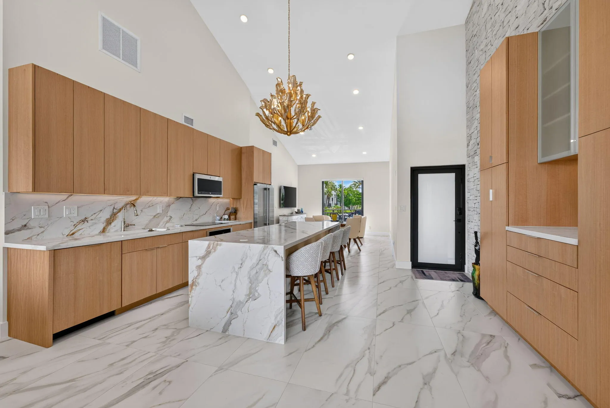 kitchen facing ocean and family room