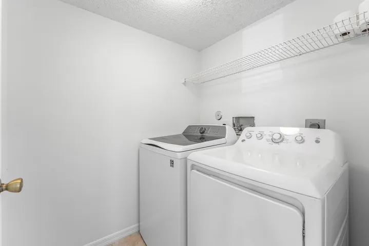 Dedicated laundry area featuring white appliances