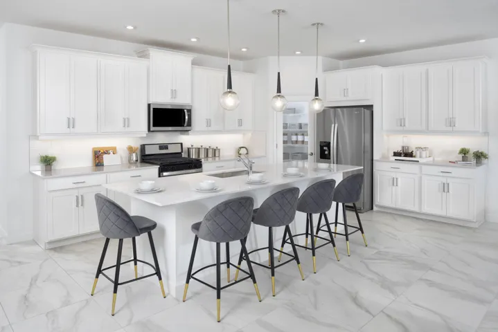Stock photos represent builder's floorplan