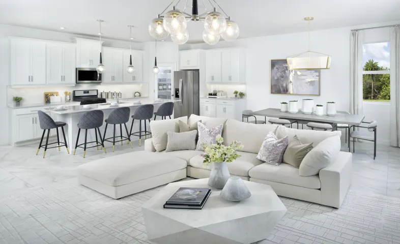 Stock photos represent builder's floorplan