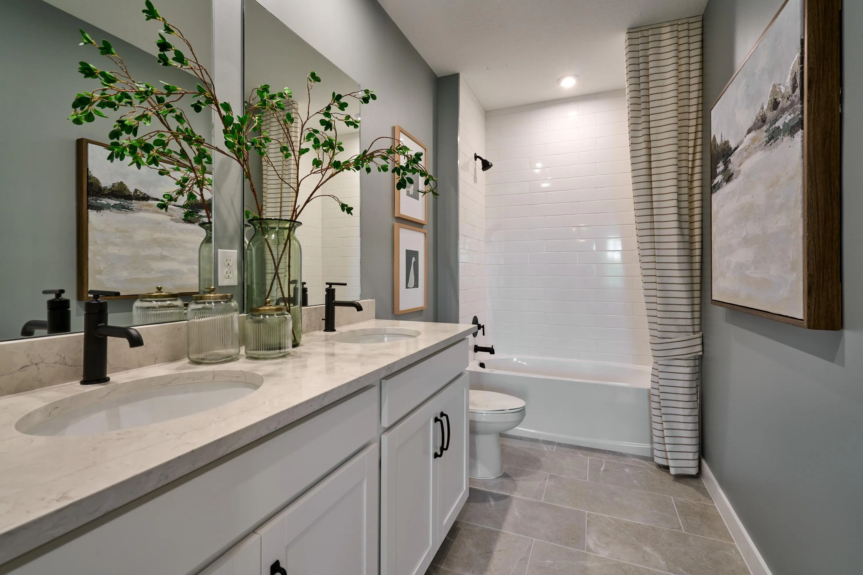 Stock photos represent builder's floorplan