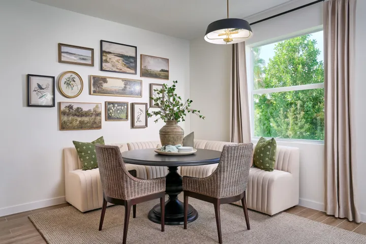 Stock photos represent builder's floorplan