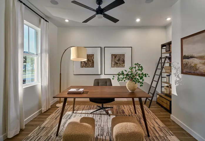 Stock photos represent builder's floorplan