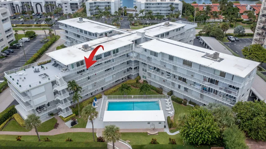Front of unit facing east and overlook the pool