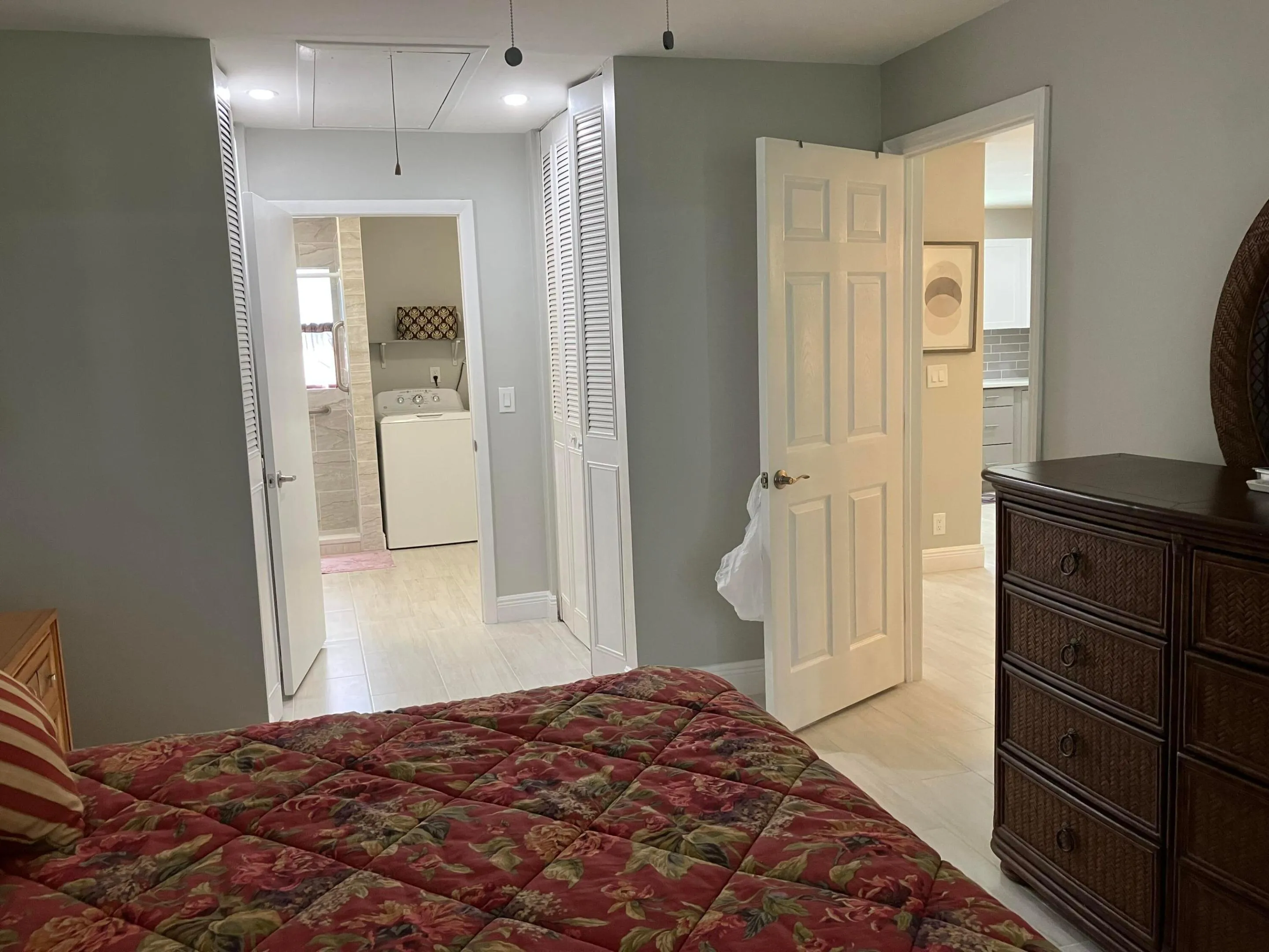 Interior space with light wood-finish flooring and neutral wall tones