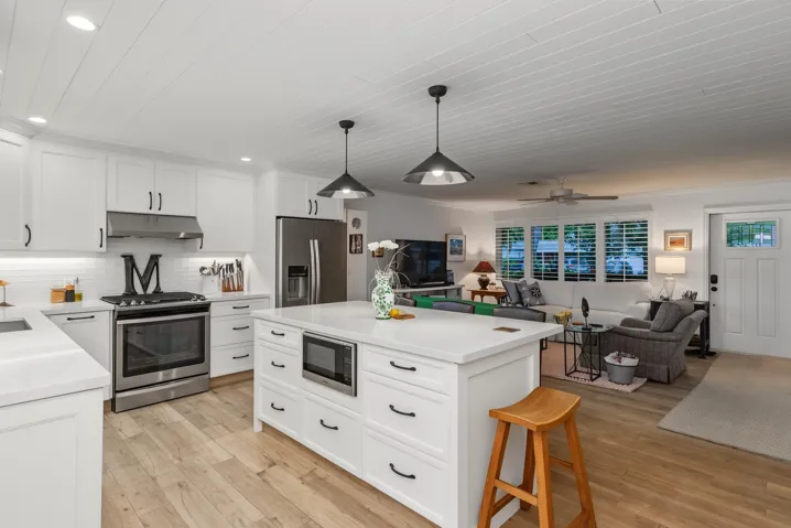 Kitchen island, built in microwave drawer